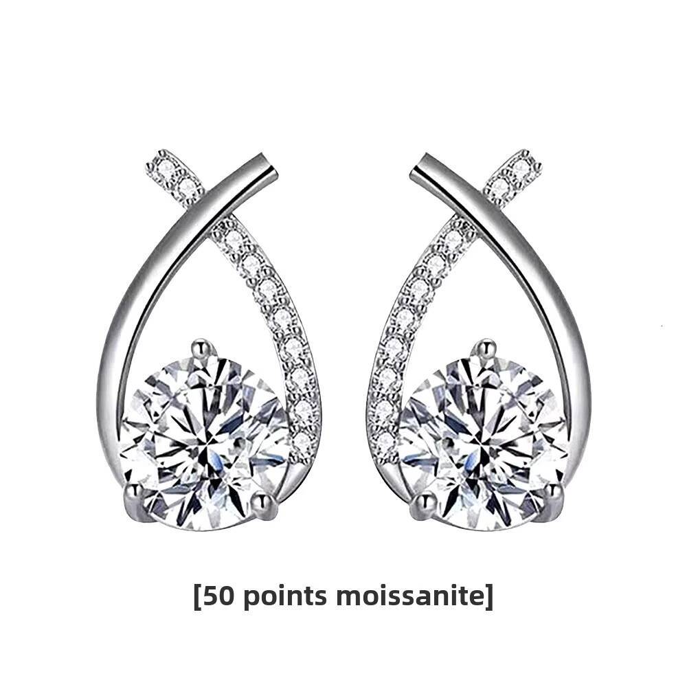 Wholesale 925 Sterling Silver Moissanite Earrings Elegant Fishtail Cross Design Versatile Girls Internet Celebrity Accessory