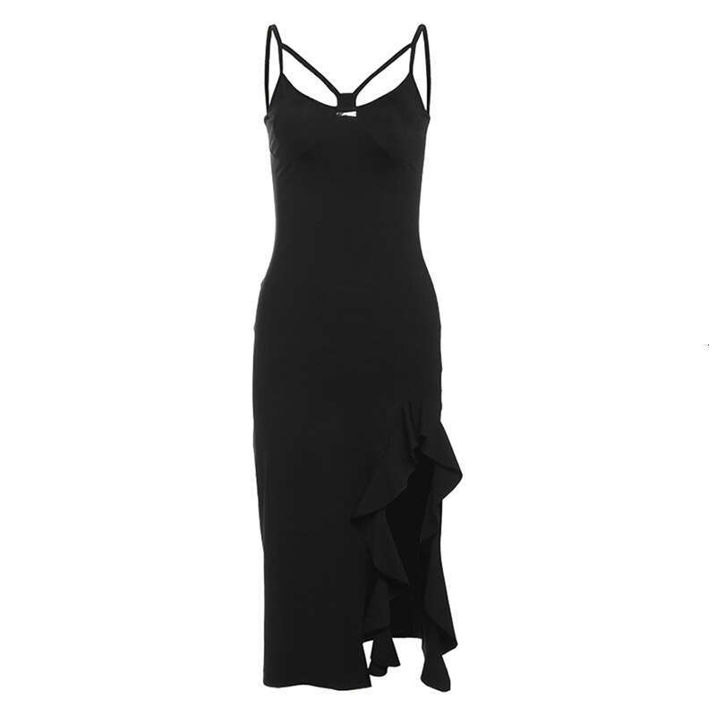 2025 Spring Summer New Solid Color Sexy Strap Slim Fit Bodycon Slit Dress for Women 65a