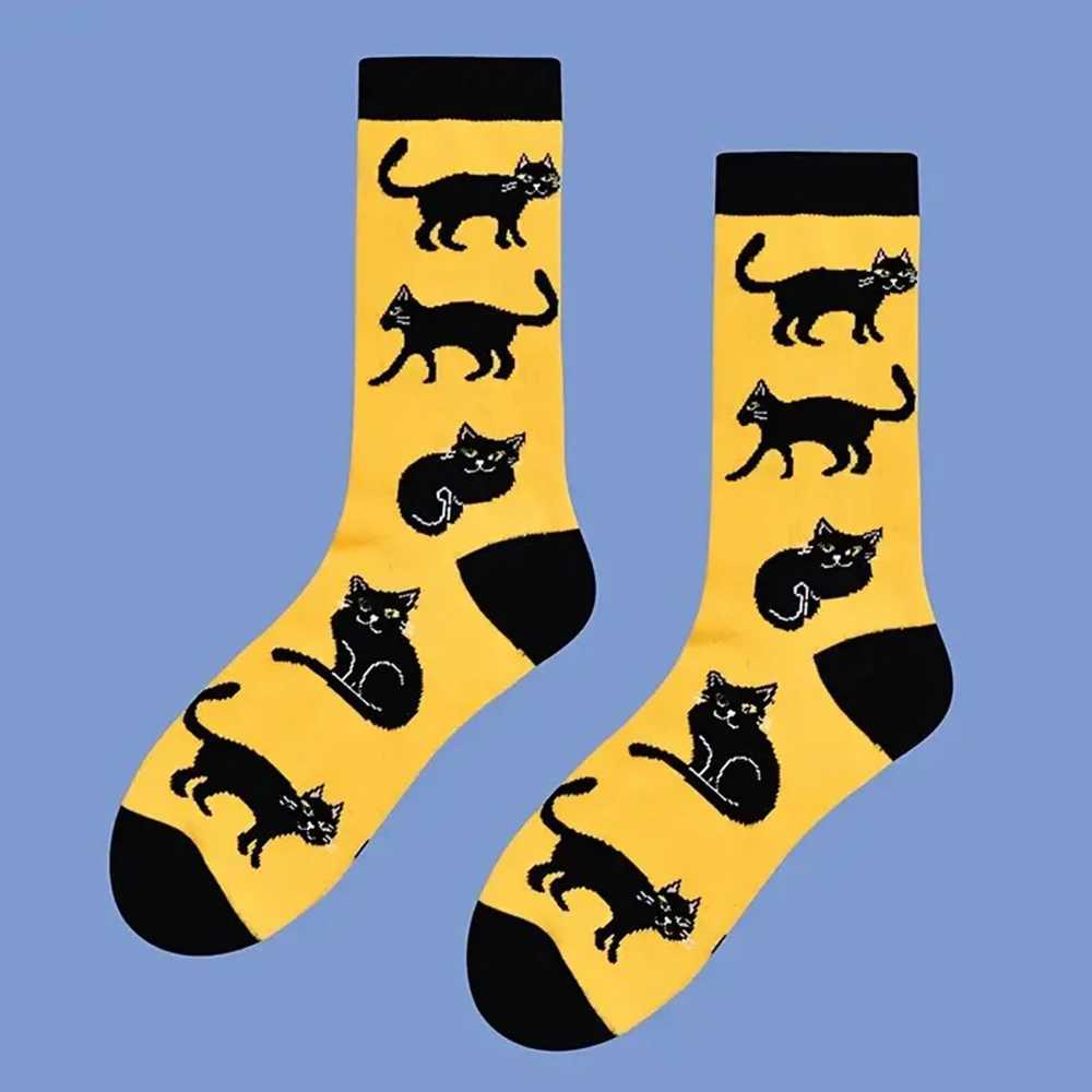 1/2 Pairs Cartoon Cat Pattern Men Cotton Mid Tube Socks Fashionable Printing Soft Comfortable Breathable Sports Leisure Socks X2507251