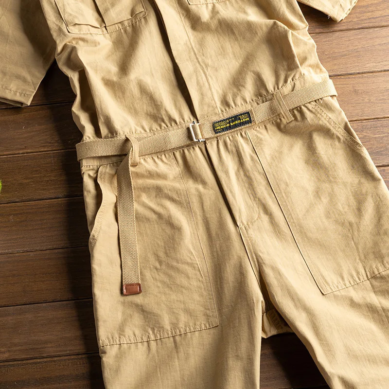 Summer Harajuka Mens Shortsleeved Jumpsuit Hip Hop Casual Multipockets Solid Color Cargo Overalls Fashion Trousers S5x 250725