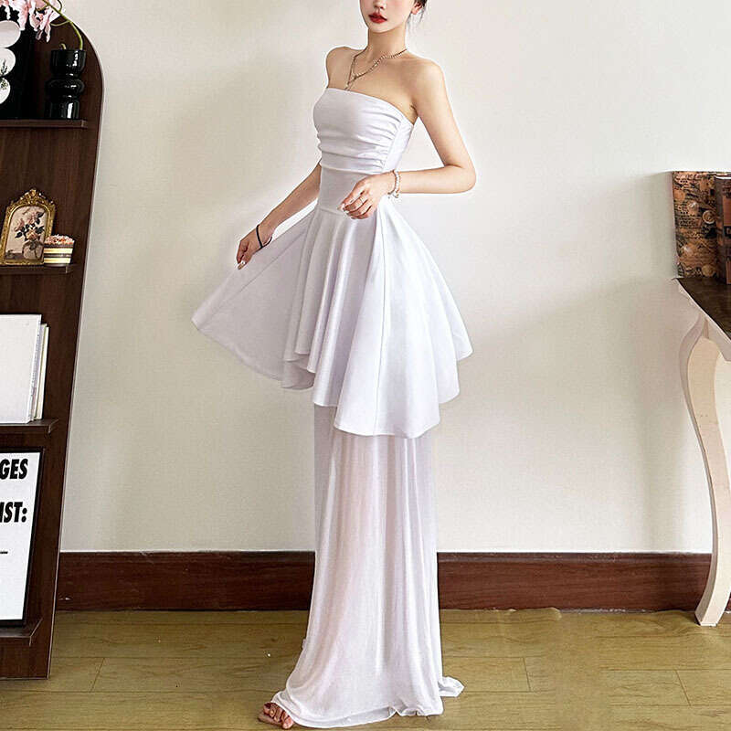 2025 Spring New Women's Solid Color Slim Fit High Waist Fashion Off-Shoulder Tube Dress 9be