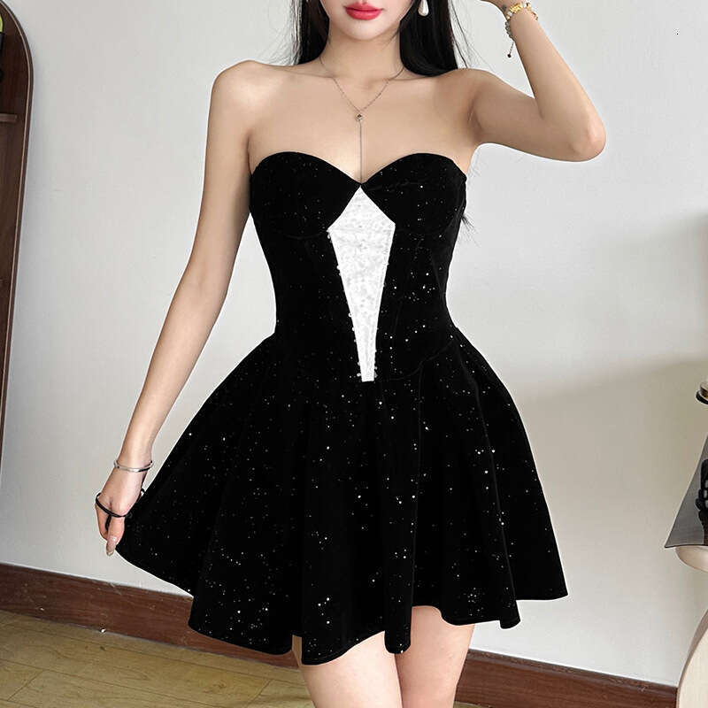 2024 Women's Autumn Winter New Solid Color Sexy Off-Shoulder Strapless Waist-Cinching Dress dd6