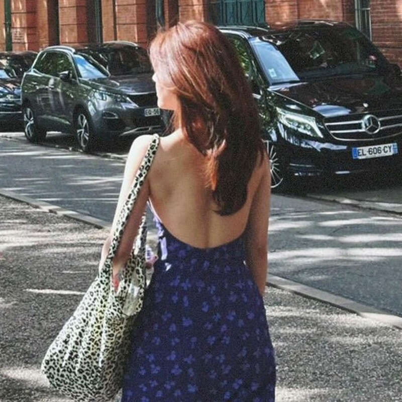 2024 Summer New Women's Solid Color Slim High Waist Fashion V-neck Halter Backless Dress d08