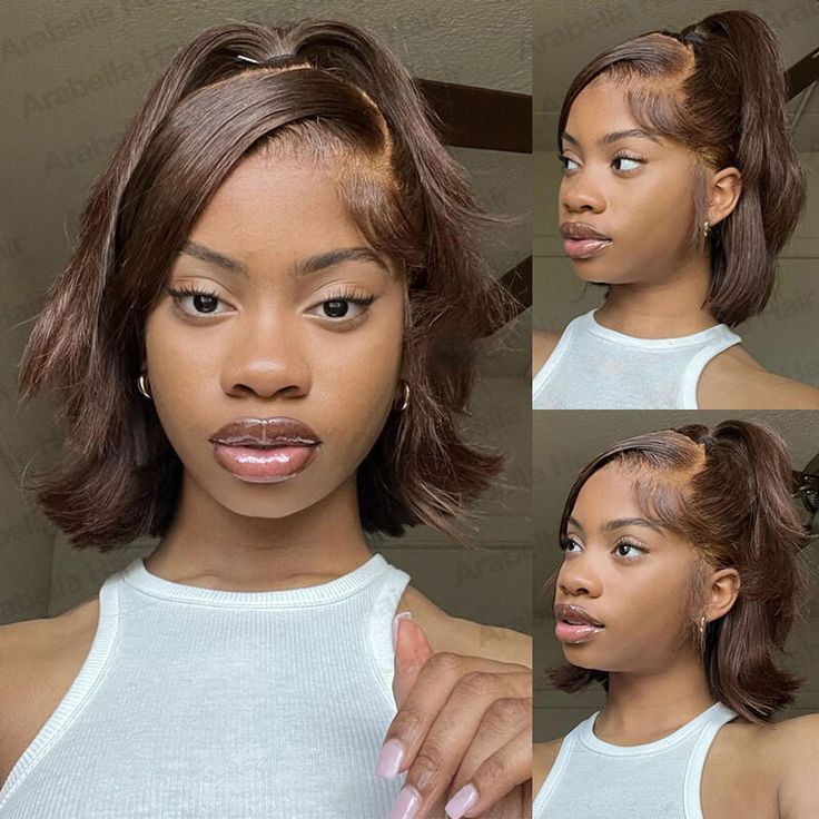 10A 100% real hair Fashion Brown Bob Cut Middle Part Short Straight Real Human Hair Hot Selling Front Lace Wig