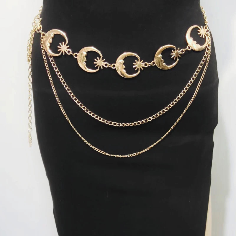 Multilayer Punk Gothic Sun Waist Chain Metal Belts For Women Dress Jewelry Waist Chain Waist Belts 250722