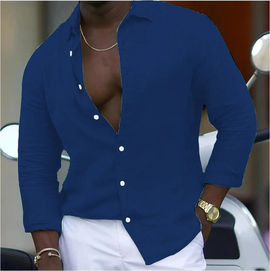 Shirt Couples Spring And Summer The Same Casual Longsleeved Solid Color Button Style Lapel Beach 250725