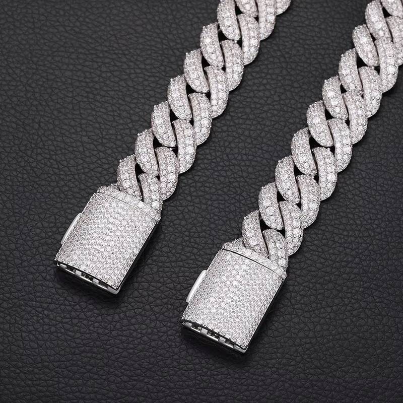 Customized Fashion 19mm Sterling Silver Iced Out VVS Moissanite Diamond Cuban Chain with GRA for Hiphop Jewelry Gift