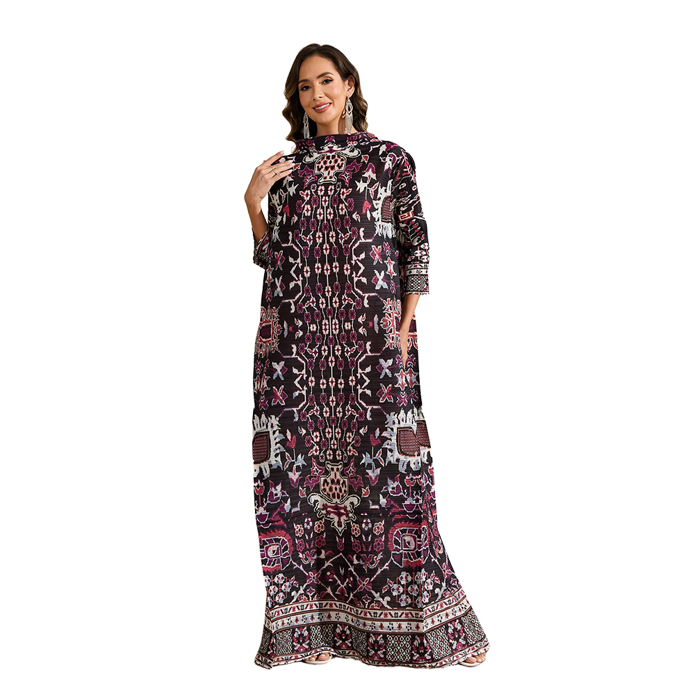 Ethnic Clothing Ladies' dress Ladies' elegant, loose and printed long-sleeved dress in Arab style NZ010
