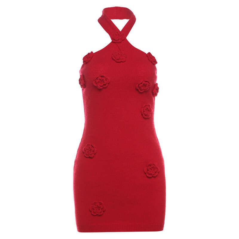 2024 Autumn New Women's Solid Color Slim High Waist Fashion Halter Sexy Backless Dress 474