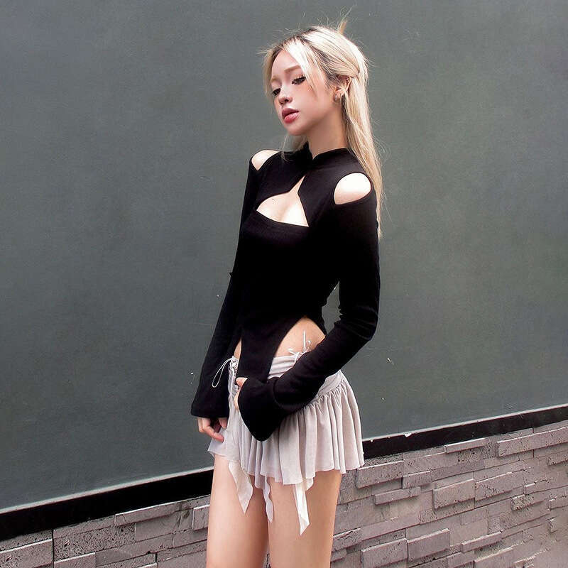 INS2024 Autumn New Women's Solid Color Slim Street Fashion Round Neck Long Sleeve Top 668