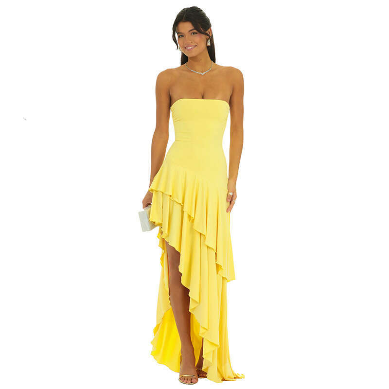 Yds077 Women's Spring/Summer New Sleeveless Sexy Ruffle Off-Shoulder Dress B5
