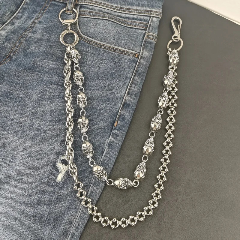 Model Skull Pants Chain Stainless Steel Round Beads Combination Locomotive Chain Punk Men And Women Accessories 250722