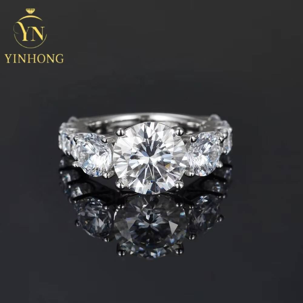 4ct Moissanite Engagement Ring 925 Silver Halo Round Wholesale Price Full Moissanite Chic Round Ring for Women