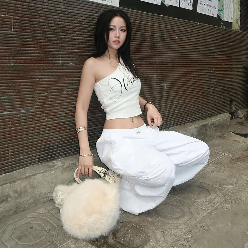 2025 Spring New Women's Fashion Solid Color Slim Fit Street Style Single Shoulder Asymmetric Neck Backless Vest 1b4