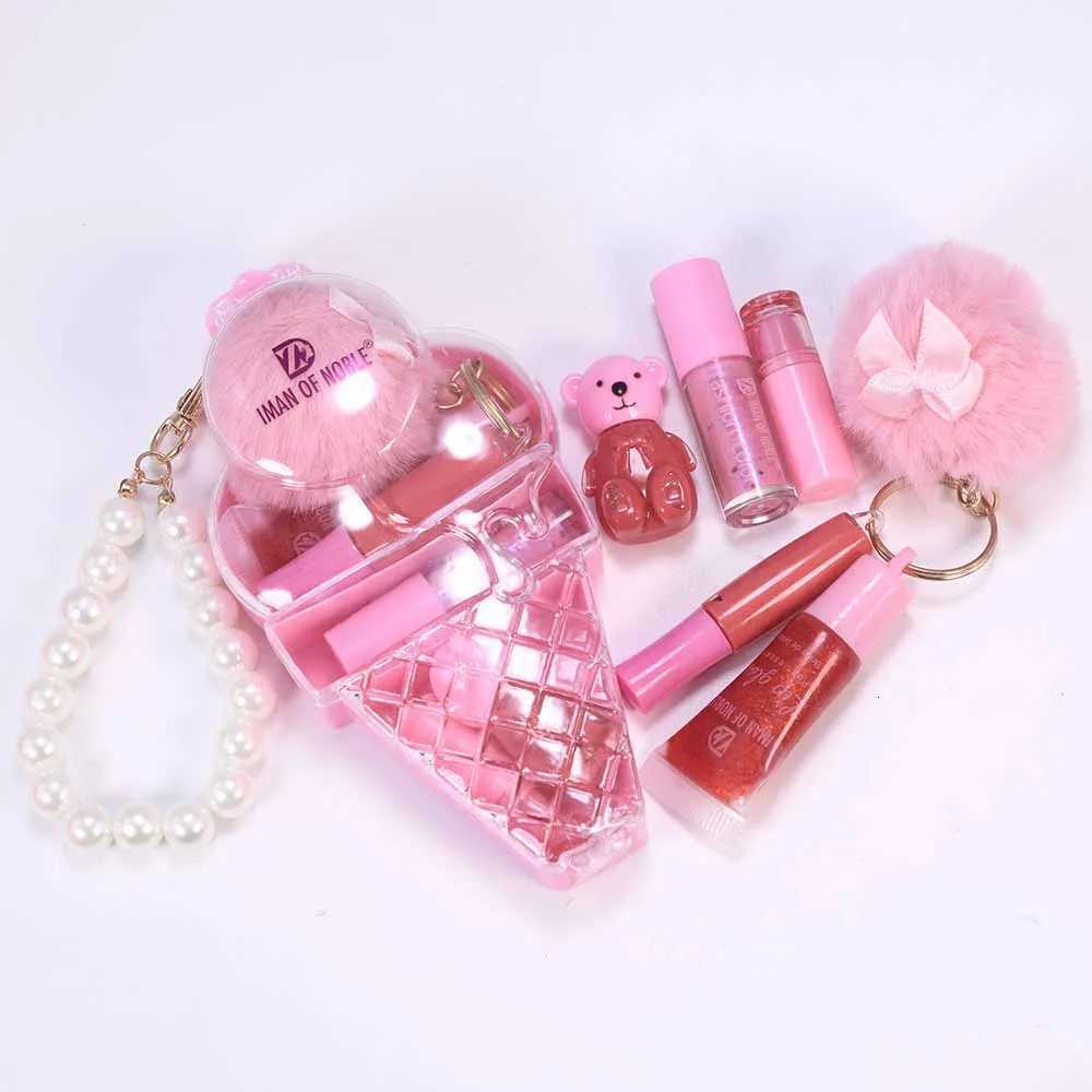 Cute Ice Cream Bear Lip Gloss Set Keychain Lip Gloss Waterproof Longlasting Girls Lips MakeupXJ250724