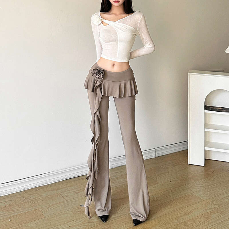 2024 Summer New Women's Solid Color Fashion Floral Ribbon Straight Casual Pants 9f4