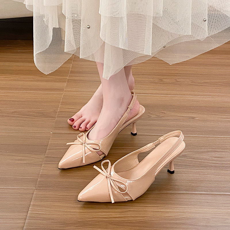Ddmysports French Style Elegant Pointed Toe Stiletto Sandals For Women New Bowknot Socialite Sexy High Heels Outdoor Shoes