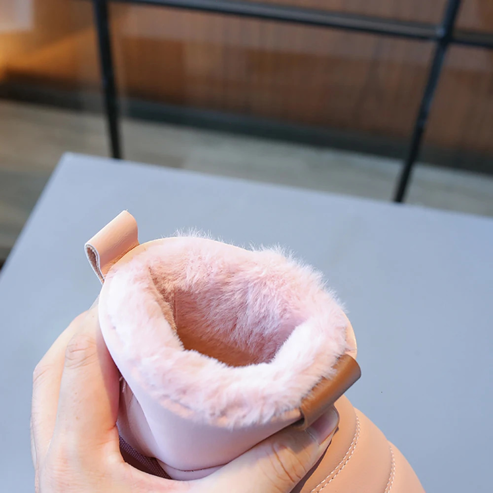 Winter Plush Boots For Children PU Leather Waterproof Boys Girls Snow Boots Thick Warm Cotton Shoes For Kids Velvet Shoes 250724