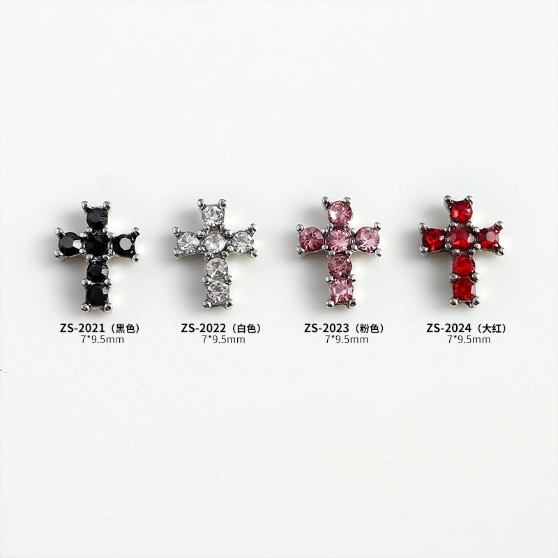 Punk-Inspired Diamond Cross Nail Art Set with Spiked Edges & Y2K Aluminum Plating