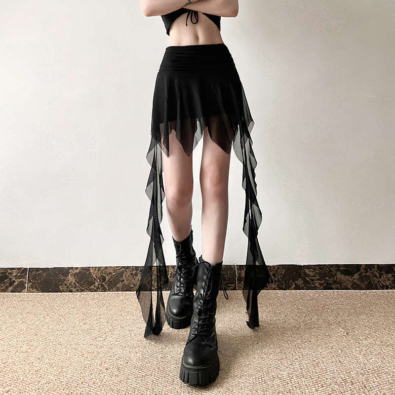 2024 Summer New Women's Solid Color Slim Street Fashion High Waist Sheer A-line Skirt 3c5