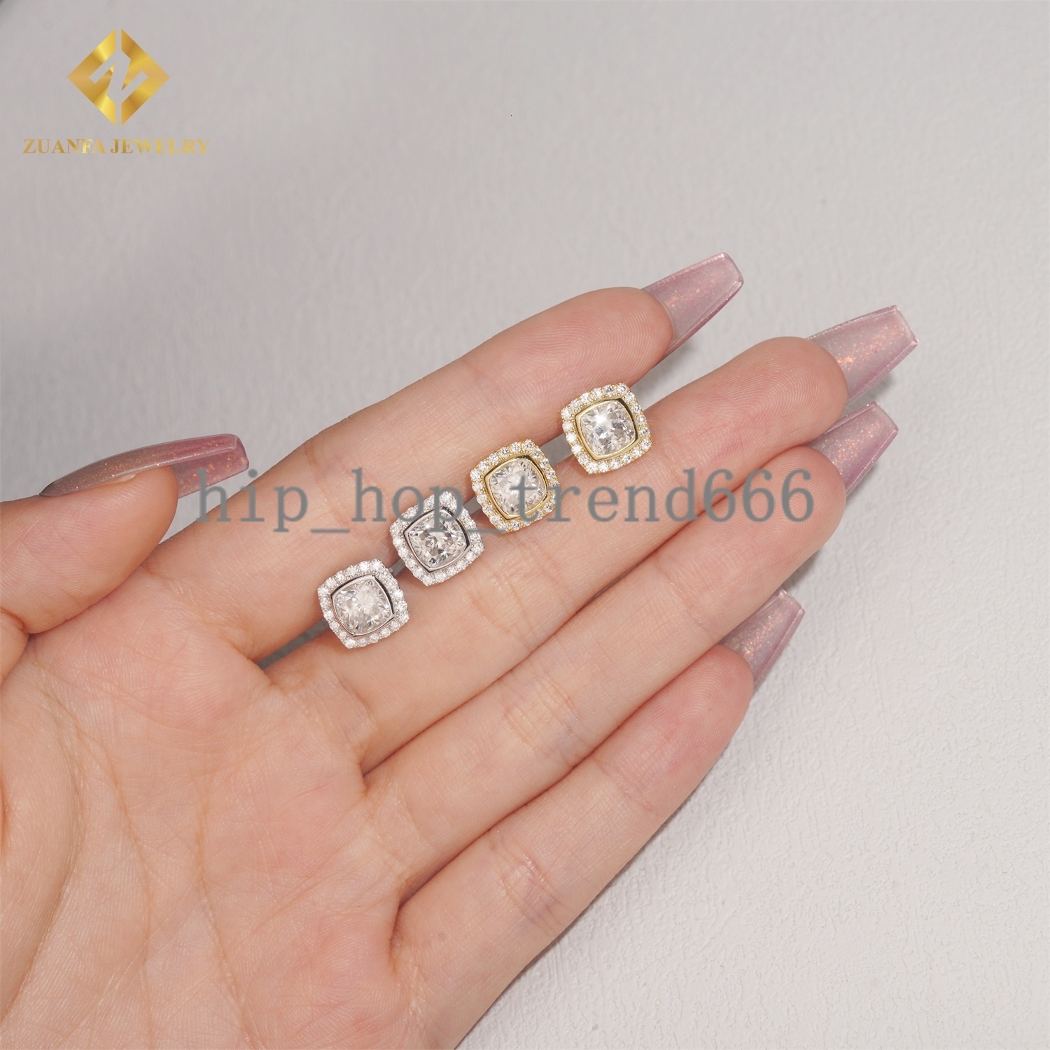 Wholesale Stud Earrings Men Iced Out Moissanite Earrings VVS Fire Jewelry with Box 925 Silver Stylish Fashion Style Hip Hop