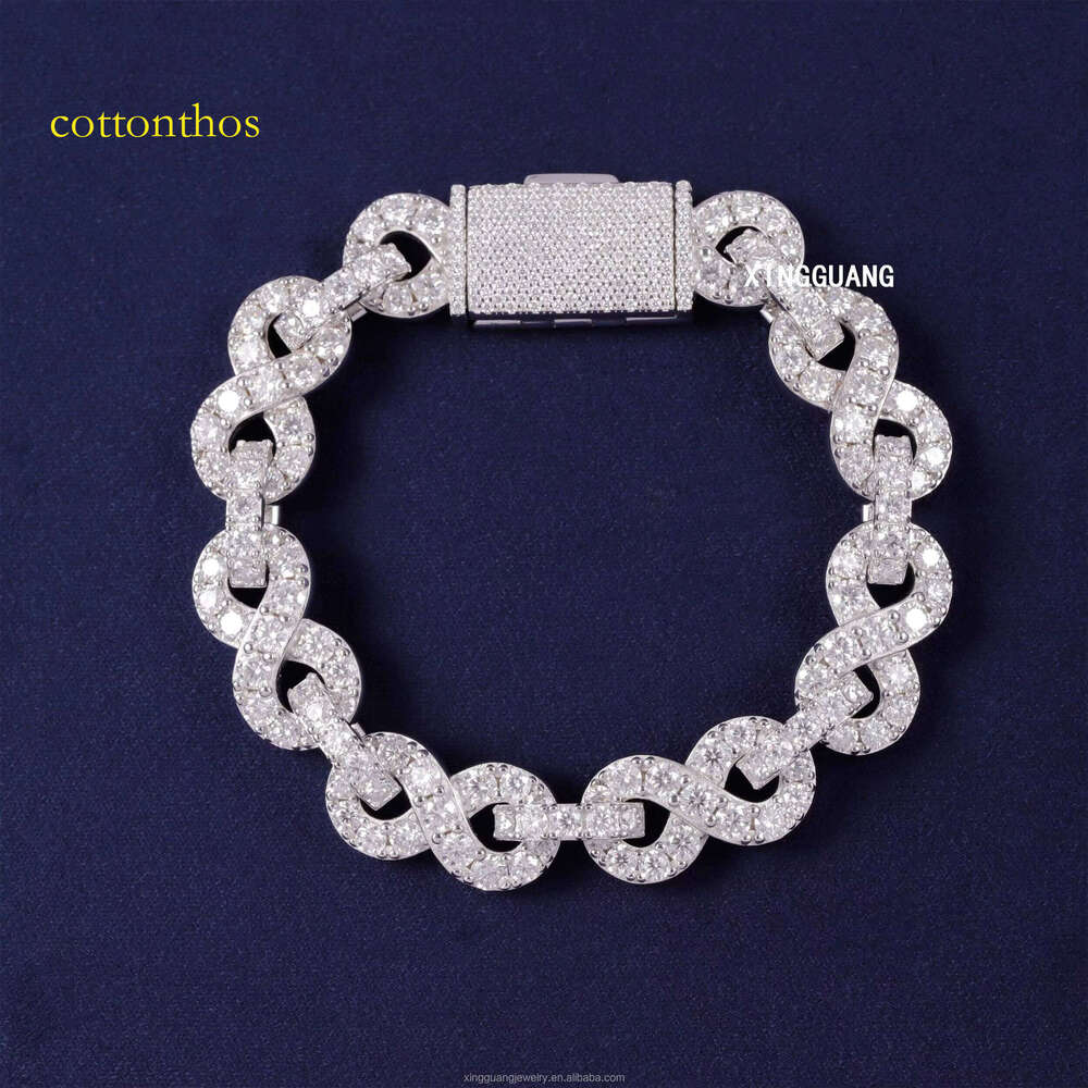 New Arrival 13mm Infinity Link Sterling Sier Men Hip Hop VVS Moissanite Dia Cuban Bracelet
