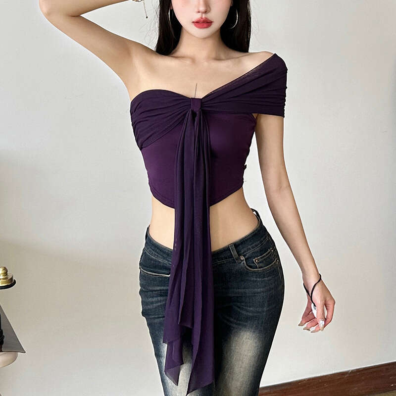 2025 Spring New Women's Solid Color Slim Fit Fashion Off-Shoulder Sexy Backless Tank Top df4