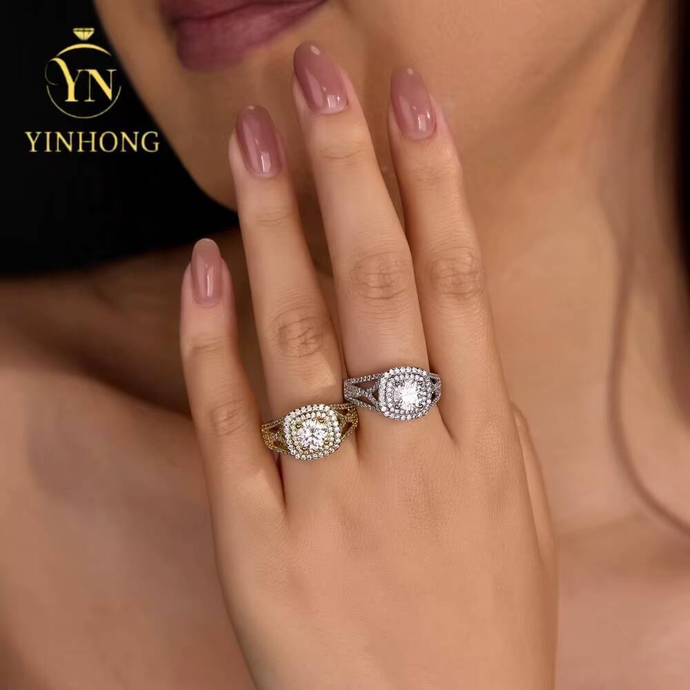 Wholesale Custom Solid Silver 925 Sterling Moissanite Womens Engagement Rings Cushion 18k Gold Plated for Parties