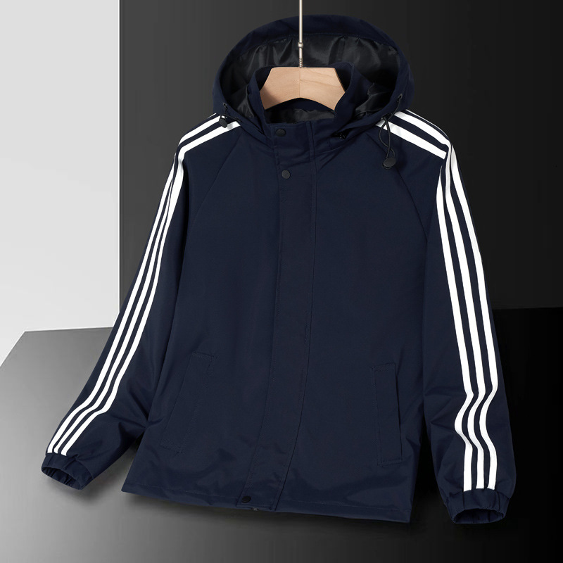 Mens Jacket Spring Autumn New Trendy Brand Three Stripes Hooded Loose Casual Outdoor Sports Couple Jacket Men