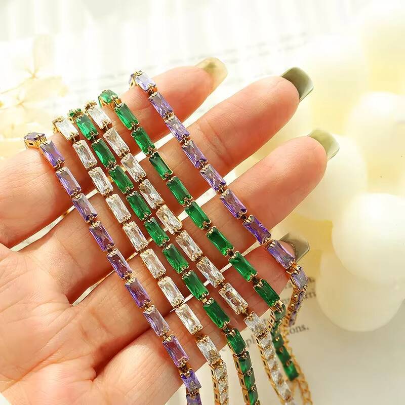 Summer Luxury Jewelry Designer Full Zircon Stainless Steel 18 K Tennis Chain Bracelet Necklace Set