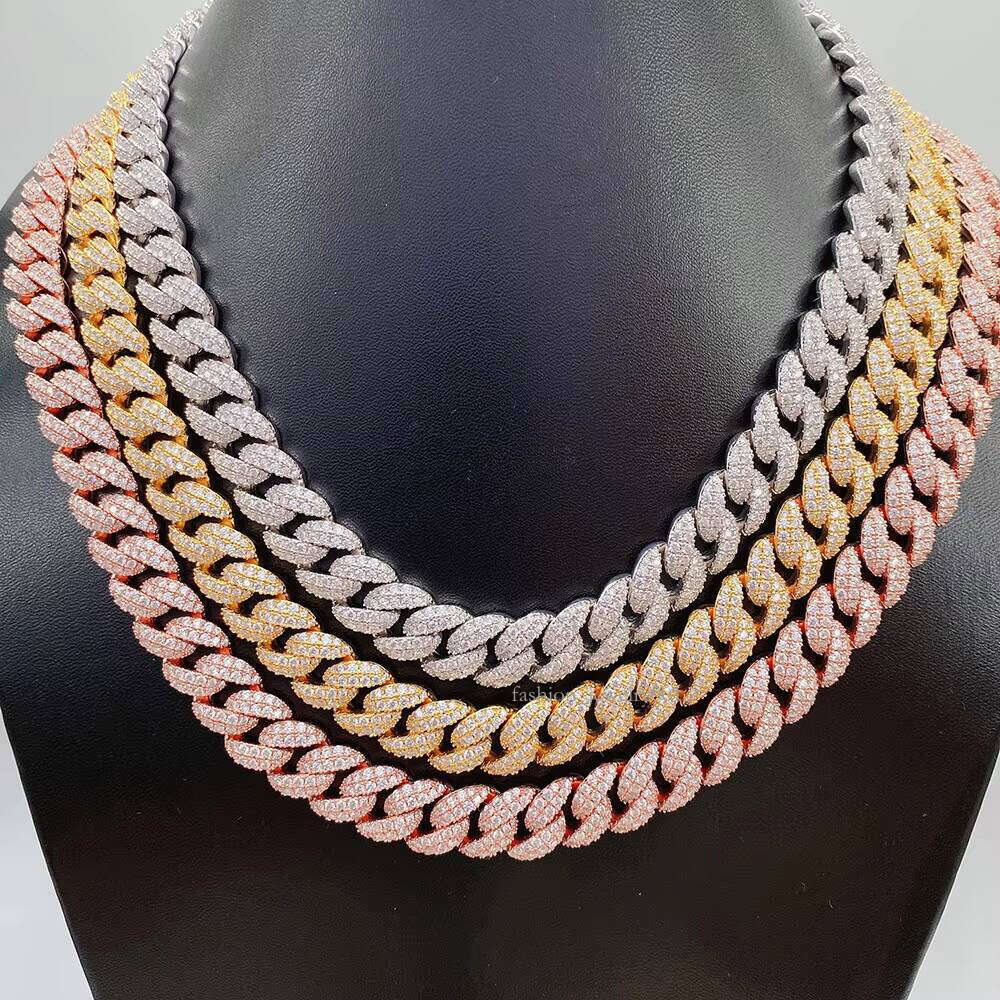 12Mm Vvs Dia Link Chain Necklace Cuban Necklaces Moissanite