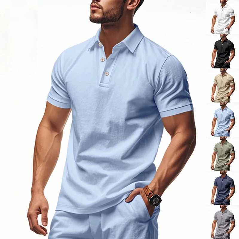 2025 New Solid Color Polo Shirt Mens Short Sleeve Button T-shirts Lightweight Streetwear Casual Tops Men Breathable Polo Shirt XJ250725