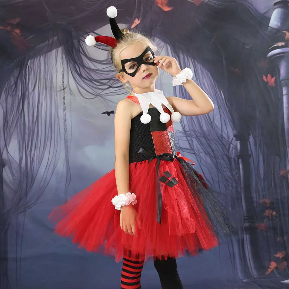 2024 Girls Clown Joker Costume Kids Cruella De Vil Fancy Dress Birthday Children Tutu Dress Halloween Villain Fantasy Cosplay Z250725