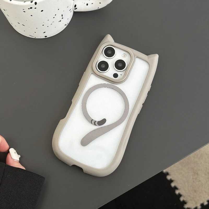 3D Cat Ear Magnetic Wireless Charging Case for iPhone 15 14 12 11 Pro Max 16 Plus 13 Mini PC TPU Armor Cover R250724
