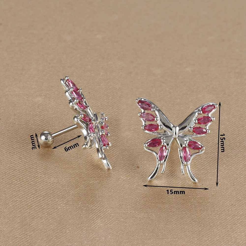 1PC Silver Color Stainless Steel Butterfly Ear Stud Earrings Hypoallergenic Daily Wear Tragus Helix Cartilage Piercing Jewelry 250722
