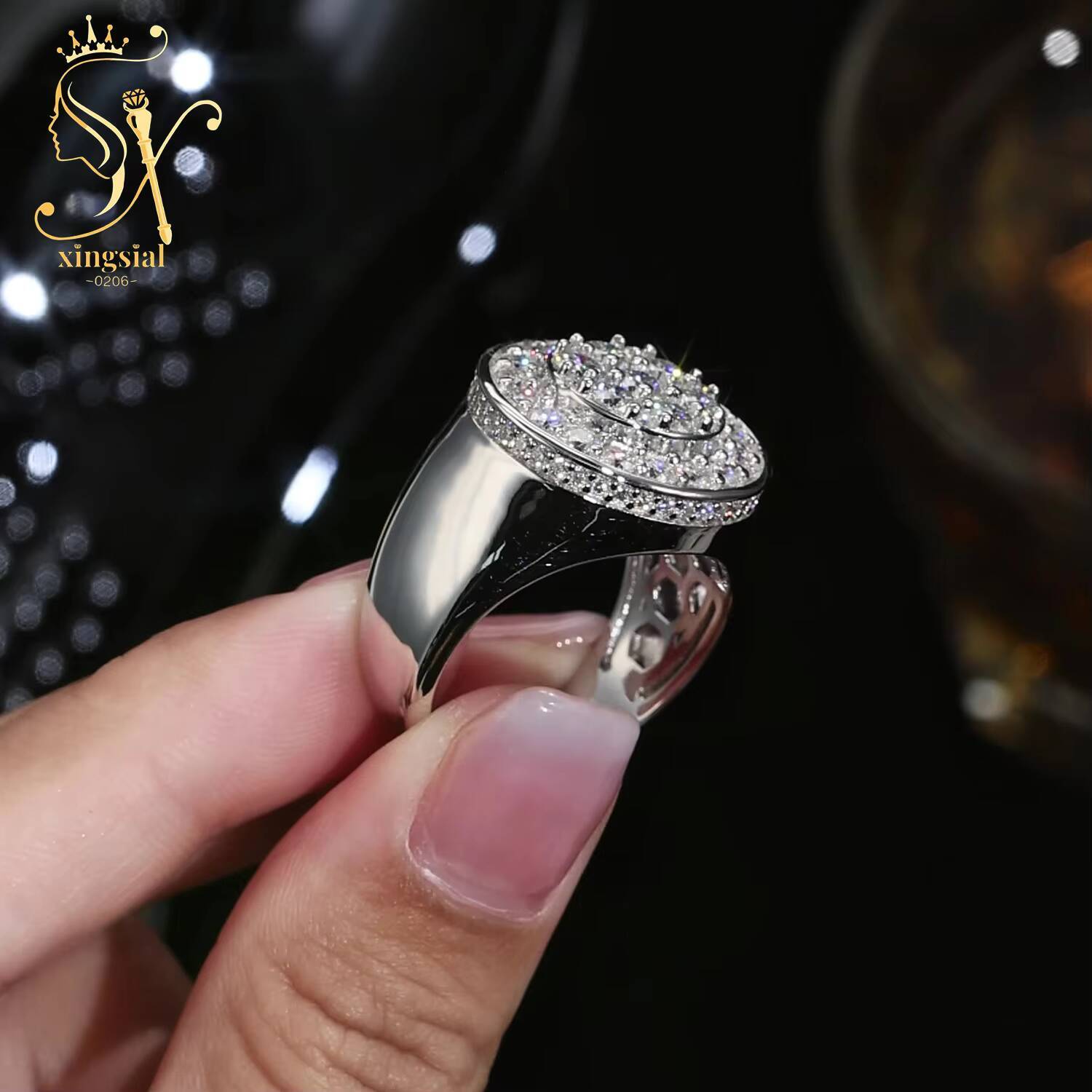 Hot Sell Pass Diamond Test 925 Sterling Silver Iced Out VVS Moissanite Ring for Men Custom HipHop Luxury Moissanite Diamond Ring