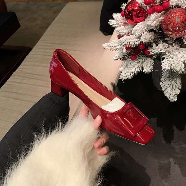 Designer Classic Square Buckle Chunky Heel High Heels Elegant Single 2024 Spring Huizhou Women's Shoes Socialite Style