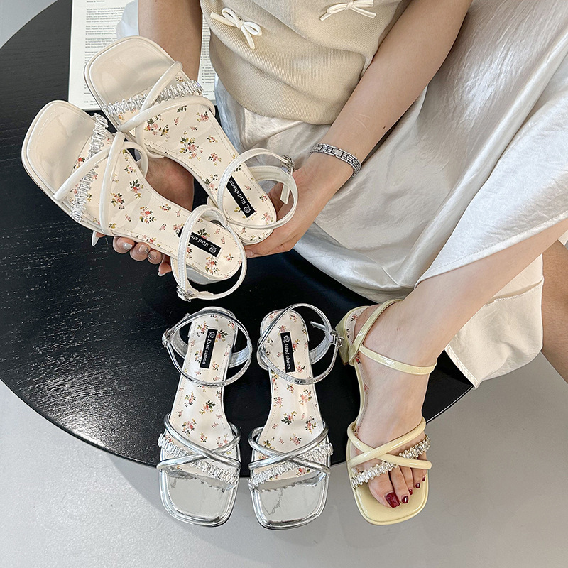 Ddmysports French One Strap For Women Summer New With Dress High Heels Stunning Fairy Style Chunky Heel Roman Sandals Outdoor Shoes