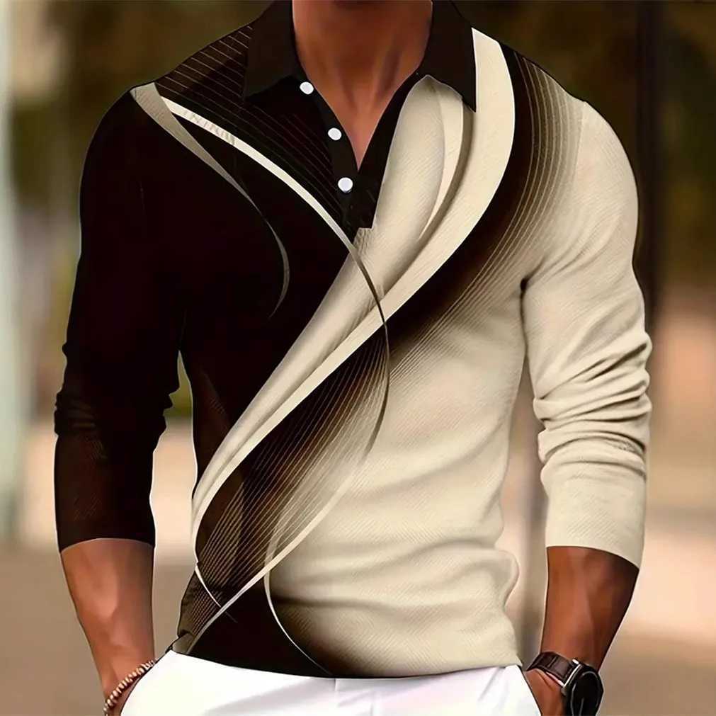 Men Clothes Long Sleeve 3D Digital Print Casual Polo Shirt Men Fashion Button Lapel Tops Polo Men Sport Golf Polo Shirt Resilient XJ250725