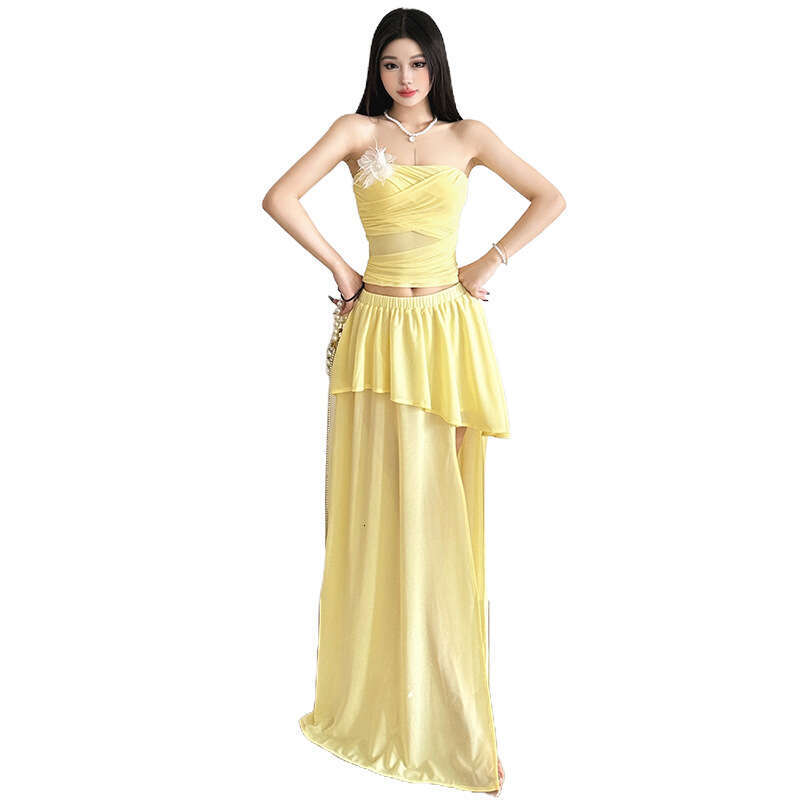2025 Summer New Sleeveless Backless Versatile Tube Top Irregular High Waist Skirt Set 069