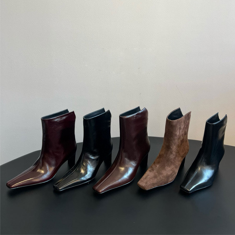 12A top quality MinimalismSquare toe real Leather suede khaite Ankle fashion zipper Knight Boots Kitten heels designer boots for womens