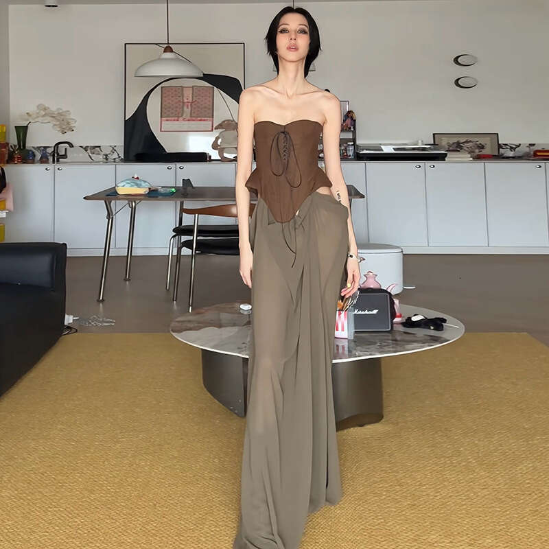 2025 Women's Spring New Fashion Sexy Tube Top High Waist Fake Two-Piece Dress a6e