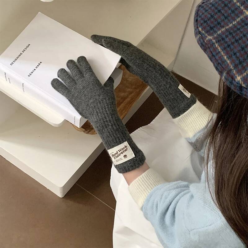 Fashion Winter Warm for Women Solid Color Thicken Knitted Long Gloves Work Study Casual Touchscreen Full Fingers Mittens ddmythur