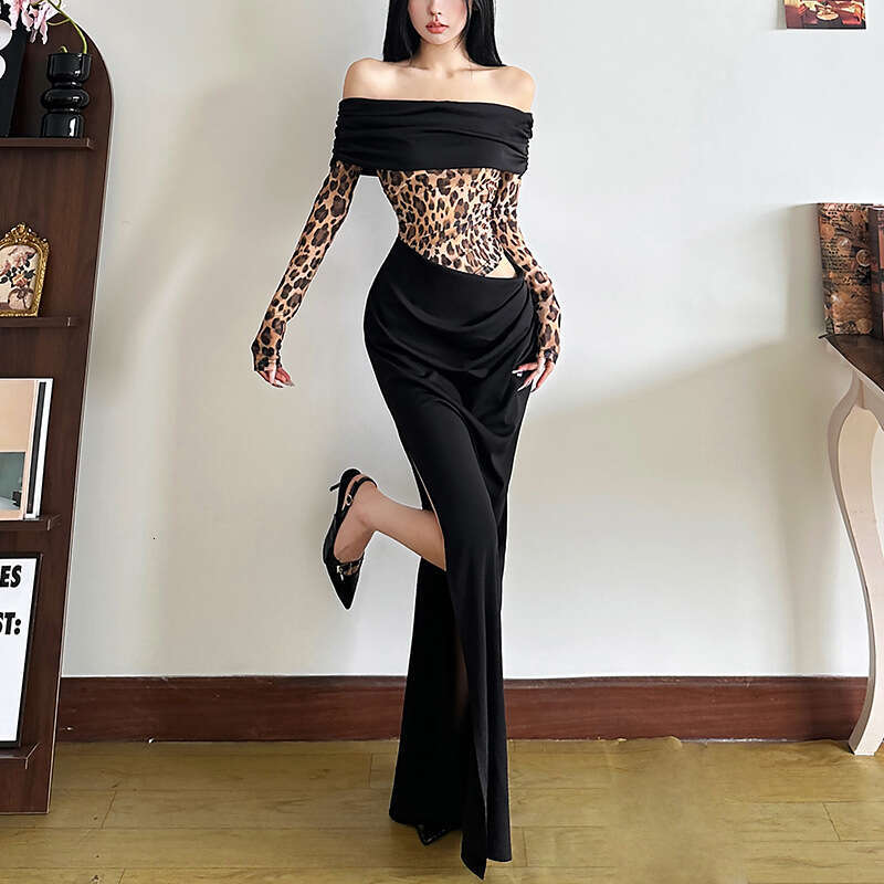 Women's Clothing 2024 Autumn Winter New Street Fashion Sexy Off-Shoulder Long Sleeve Dress 691