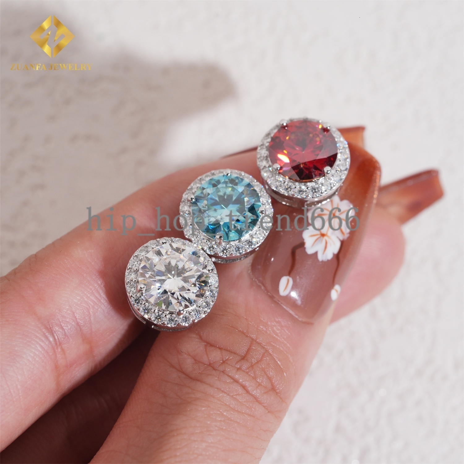 Big Stone 9mm Moissanite Colorful Halo Earrings Studs Round Brilliant Cut VVS GRA Certificate Moissanite Diamond 925 Screw Back