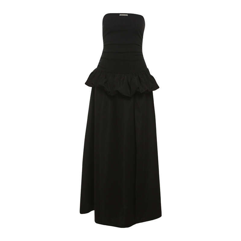 2025 Spring New Women's Solid Color Slim High Waist Fashion Off-Shoulder Split Dress d46