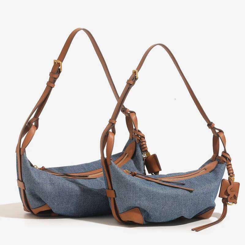 Women's Bags Designer Korean Casual Denim Hobos Cloth Bags For Women Designer Handbags Purses New In PU Splicing Design Underarm Shoulder