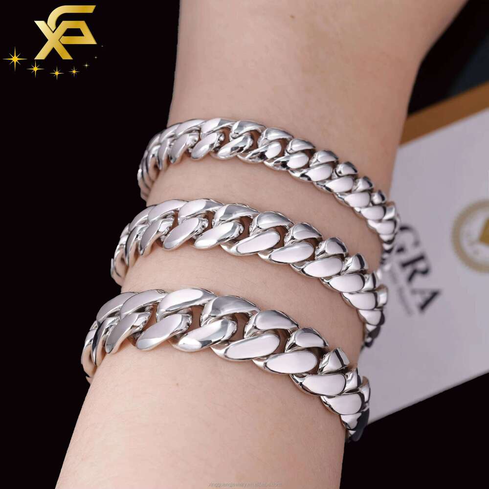 Hot VVS Moissanite Lock Spring Clasp White Gold Plated 8MM 10MM 13MM Miami Link Solid Sier Plain Chain Cuban Necklace