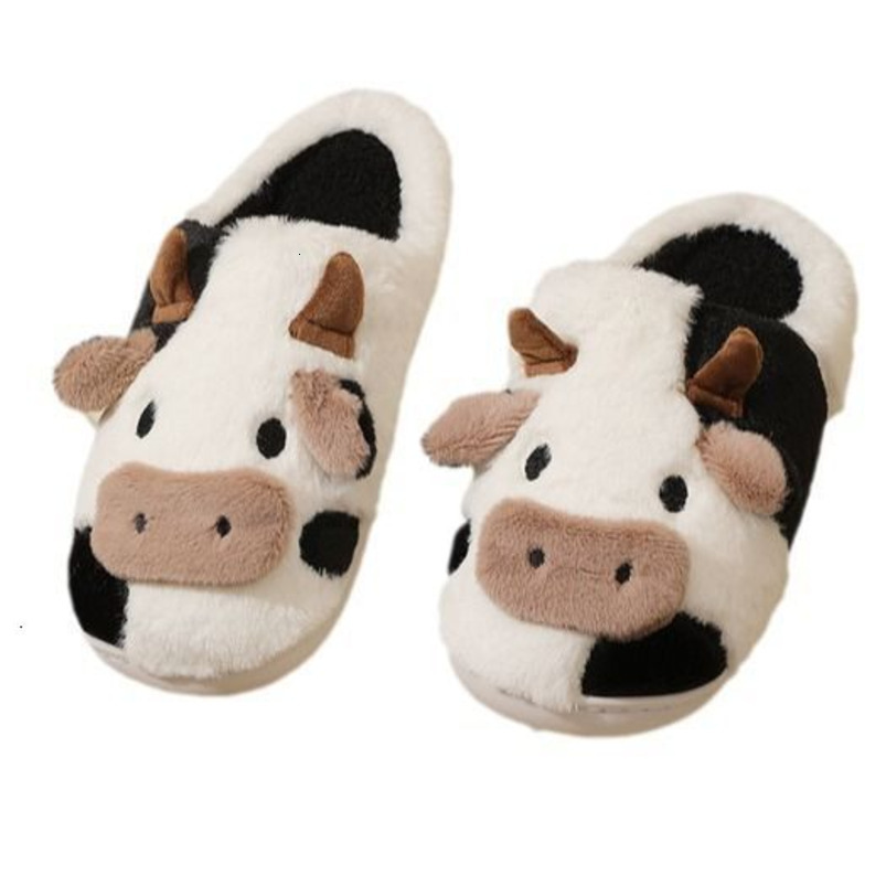 Cow Fur for Women, Autumn and Winter Indoor Cotton Slippers, Home Warm Thick Sole, Thickened Men's Slippers
