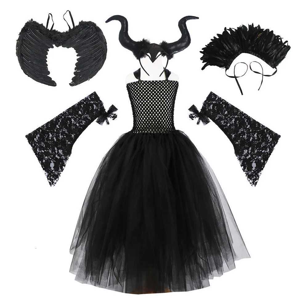 Halloween Maleficent Costume for Girls Cosplay Evil Queen Dress Up Costumes Witch Devil Black Mesh Princess Dress Wings Bird 12Y Z250725